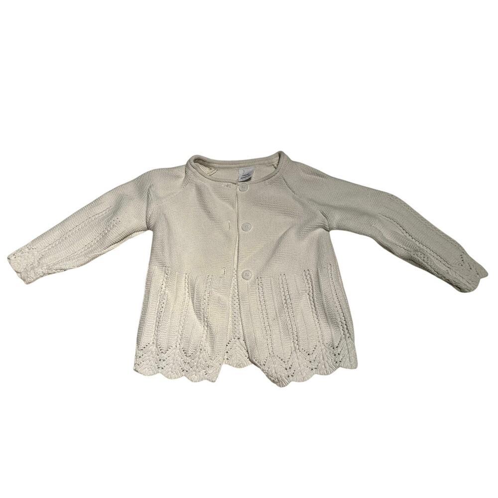 Ivory Scalloped Knit Cardigan Kids Size 100 (2-3T) Cottagecore Button Front